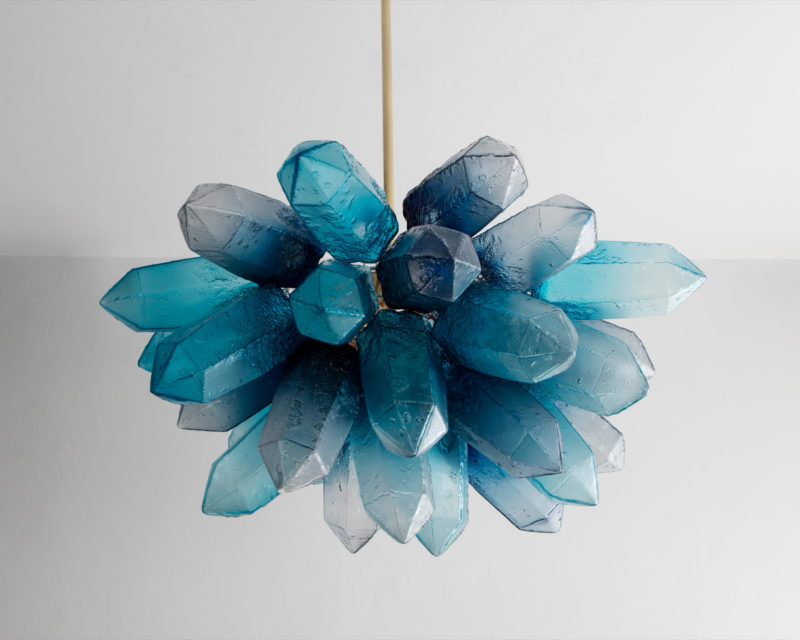 Handblown glass chandelier Crystal Cluster Blue by Jeff Zimmerman